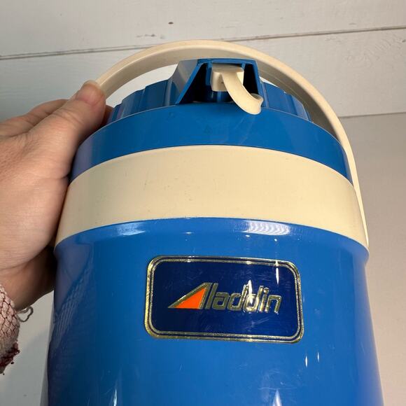 Vintage Aladdin Pump-A-Drink Thermos Blue Plastic Serveware Hot/Cold Camping - Picture 6 of 7
